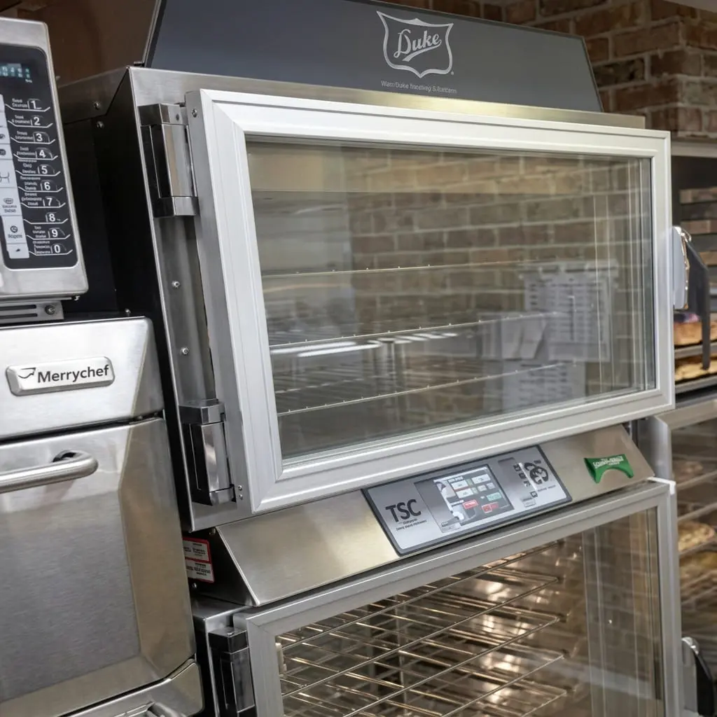 Horno de panadería industrial en pleno proceso de horneado en obrador comercial de Bogotá