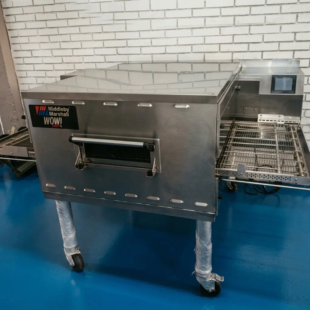 Horno de cadena para pizza Middleby Marshall PS640 instalado en pizzería de Bogotá
